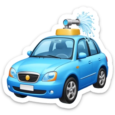 create me an image for a vertical in my super app, Car wash, entering the auto wash machine with soup...etc sticker