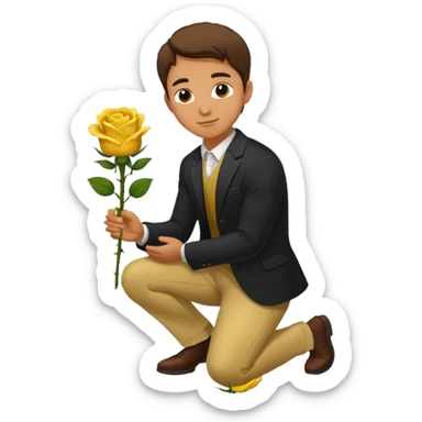 Create a emoji where a man in knee holding a yellow rose like he proposed some one . Make sure no other person sticker