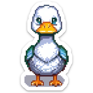 pixel art style duck inspired by the DuckDice logo, facing forward, simple background sticker