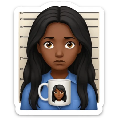 sad black prisoner long haired woman mug shot with bg sticker