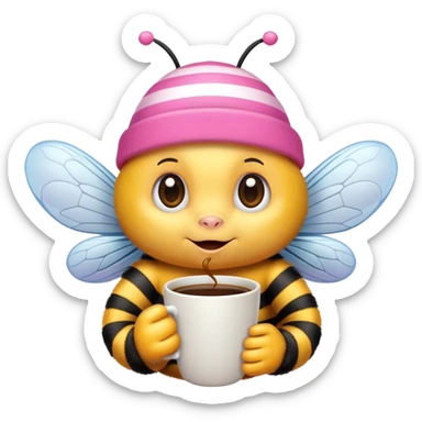 A bee in a pink cap drinking coffee. sticker