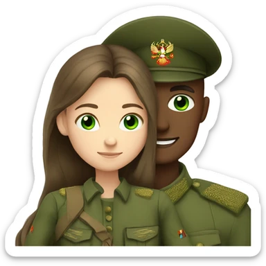 russian soldier with green eyes hug girl with green eyes and long brown hair sticker