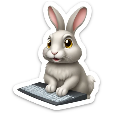 Big cute Flemish rabbit typing on a computer keyboard  sticker