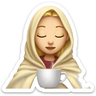 girl with blonde hair inside a blanket sipping coffee eyes closed sticker