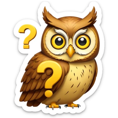 Owl and a yellow puffy question mark sticker
