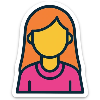 stylized woman, color outline icon style, black outlines, subtle color fills, clarity at small sizes sticker