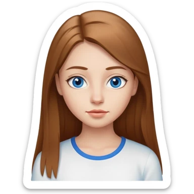 Сделай девушку у неё прямые длинные русые волосы голубые глаза брови средние маленький нос небольшие губы белый топ sticker