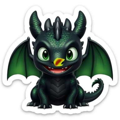 Dragon, toothless in how to train your dragon, black skin, and green eyes, cute  sticker