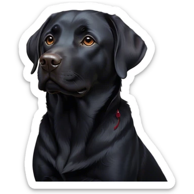 Cinematic Noble Black Labrador Portrait Emoji, Poised and regal, with a robust, muscular build and a sleek, shiny pure black Fur, deep-set soulful brown eyes, Simplified yet sharp and sophisticated features, highly detailed, glowing with a soft, dignified glow, high shine, intelligent and gentle, stylized with an air of confidence, focused and attentive, soft glowing outline, capturing the essence of a watchful and loving companion, so majestic it feels as though it could bound out of the screen with effortless authority! sticker