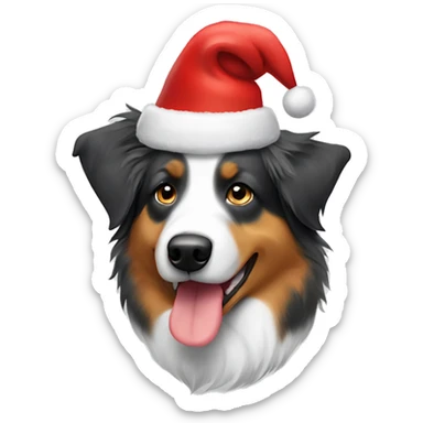Head of Australian Shepherd dog with a Christmas hat on his head sticker