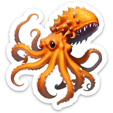 Create a hybrid rocky creature with the agile tentacles and dragon-like features of the orange Dracquid, but with rocky, crystalline growths forming armored segments along its body and a powerful stone jaw like Boulderbite, resulting in a territorial sea guardian that ambushes prey by disguising itself as a coral reef formation before striking with surprising speed. full body, only the creature sticker