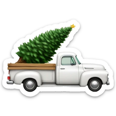 old white pick up truck with a christmas tree in the trunk sticker