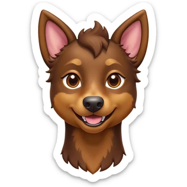 Cinematic Comical Brown and Tan Kelpie Portrait Emoji, Head tilted dramatically with an exaggeratedly amused expression, featuring a striking brown Fur with bold tan accents, wide, expressive warm eyes filled with playful disbelief, Simplified yet hilariously expressive features, highly detailed, glowing with a slightly sassy glow, high shine, dramatic yet playful, stylized with an air of cheeky mischief, bright and endearing, soft glowing outline, capturing the essence of a spirited and over-the-top herder, so meme-worthy it feels like it could side-eye its way into internet fame instantly! sticker