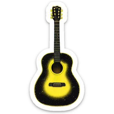 Realistic neon yellow to black acoustic guitar with sparkly shiny glitter and diamonds on it. sticker