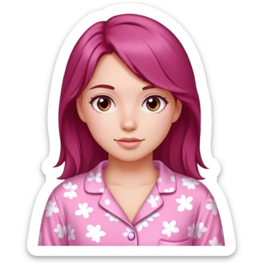 A beautiful, burgundy haired girl wearing pink pajamas sticker