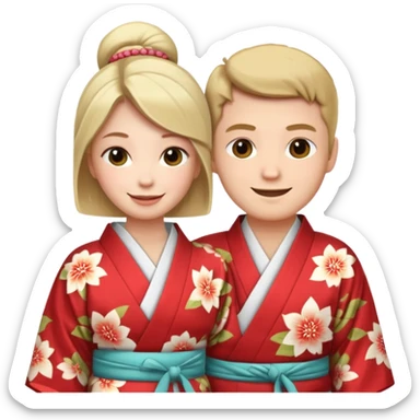 A couple of white people vacationing in Japan, wearing traditional kimonos sticker