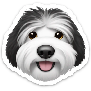 Old English sheepdog with a half and half face like a black and white cookie sticker