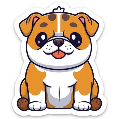 super cute bulldog sitting, front facing sticker
