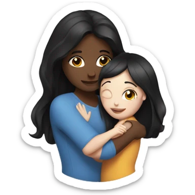 Girls hugging affectionately. They both have white skin and long black hair  sticker