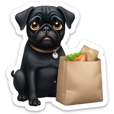 Black Pug delivering food  sticker