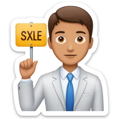 Salesman with sign sticker