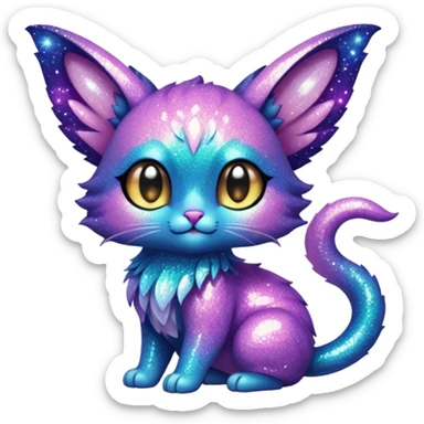 P moe meow meow cute fuzzy realistic glittery Randomly-faerie-drake-colored sparkly exotic Fakémon-creature sticker