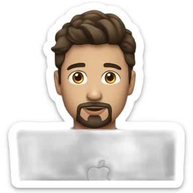 Young Brunette Man with goatee using macbook sticker