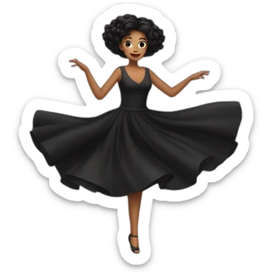 Woman with dark hair in black dress dancing  sticker