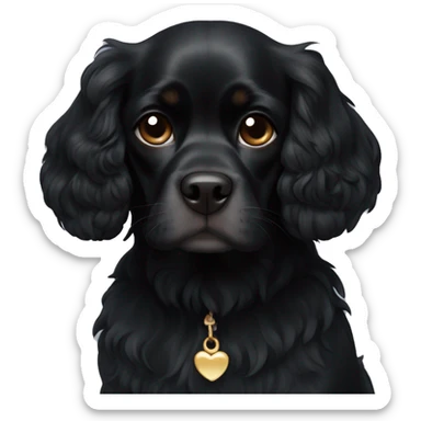 Small completely black king spaniel with black fur on his whole face and white fur on chest sticker