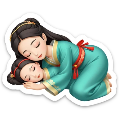 Beautiful girl in Hanfu lying on the ground sleeping sticker