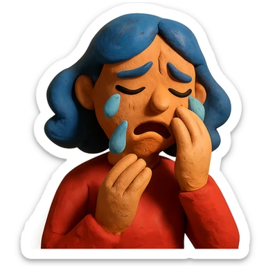claymation style AI woman crying sticker