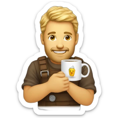 satisfied nordic developer with coffe mug sticker