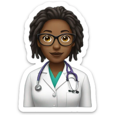 black woman doctor with dreadlocks and large glasses sticker