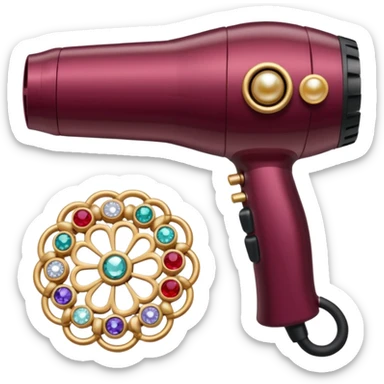 burgundy blow dryer covered in jewelry sticker