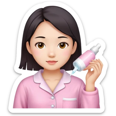 angelic asian girl doing skin care in pink pajamas sticker