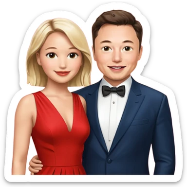 elon musk and Jennifer Lawrence in red dress sticker