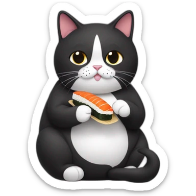 A fat tuxedo cat eating sushi sticker