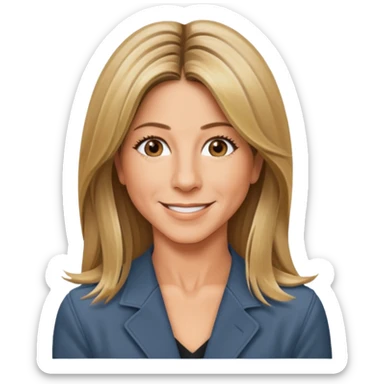 Jennifer Aniston emoji icon, smiling, classic 90s look, minimal details sticker