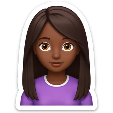 Boneca digital em estilo 3D realista e fofo, semelhante a uma boneca colecionável. Mulher jovem com pele negra, olhos castanhos escuros, cabelo liso cor chocolate, longo e bem alinhado.  sticker