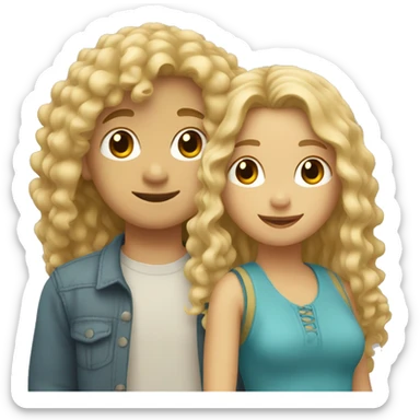 girl with long dark blonde hair and boy with blonde curly mullet cuddling sticker