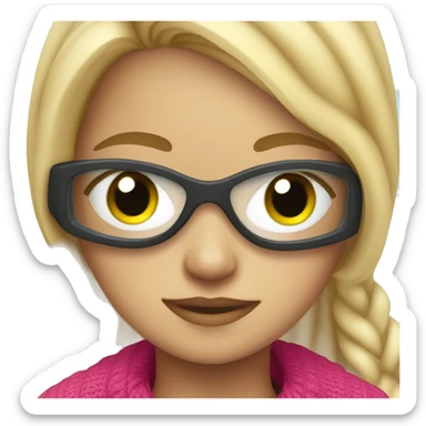 Girl with blonde hair in sweater with swimming googles on  sticker