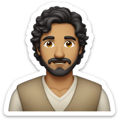 Indian man with dark, wavy hair, aquiline nose, fair-skinned, black, short beard sticker