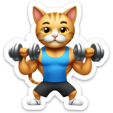 A muscular cat lifting dumbbells at gym sticker