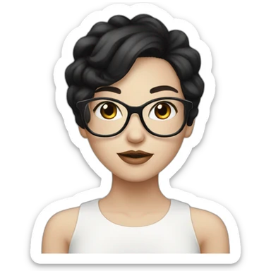 Lovely girl with white skin and glasses and black hair and black eyes sticker