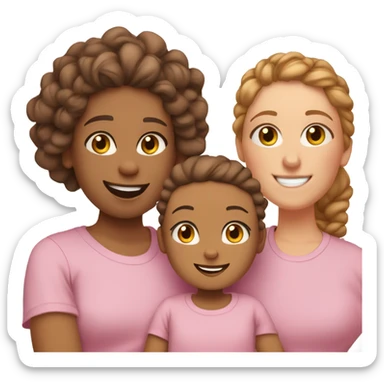 Mixed race mum with curly dark brown hair in a messy bun, with ginger beard bald dad and 2 toddler girls with light brown hair in two plaits wearing pink T-shirts  sticker