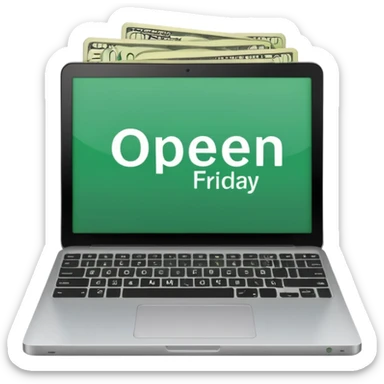 green laptop with black friday deals with coins and money tab open on it with Black Friday wrote sticker