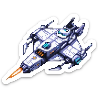 Space cruiser with sleek design and glowing engines, flying through stars sticker