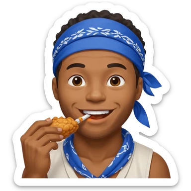 black man eating fried chicken with blue bandana and cigarette in teeth sticker
