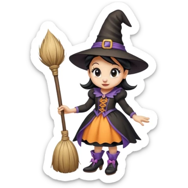 
Minnie mouse as a witch (hat + broom)  cartoon -style/cute and transparent for a sticker sticker