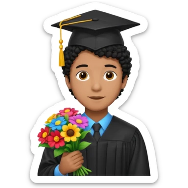 Graduated Students, Male,  brown skin, black curly hair, wearing graduation cap, holding bouquet of flowers
 sticker